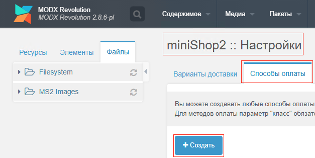 Cms module modx payment system create